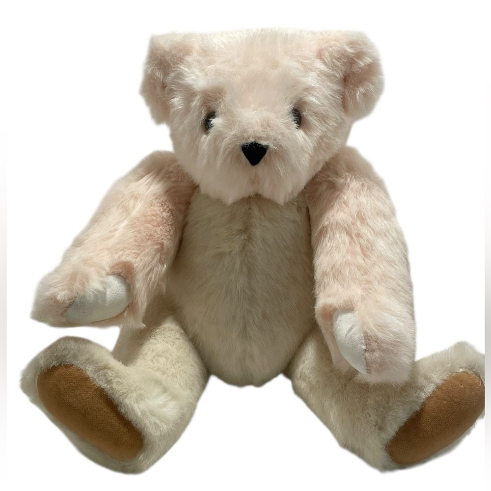 Vermont Teddy Bear Patchwork Pastel Light Pink Cream Tan Fur Classic Bear EUC